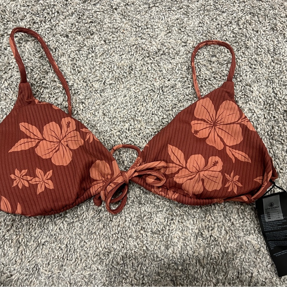 Volcom Rust Floral Tie-Front Bikini Top